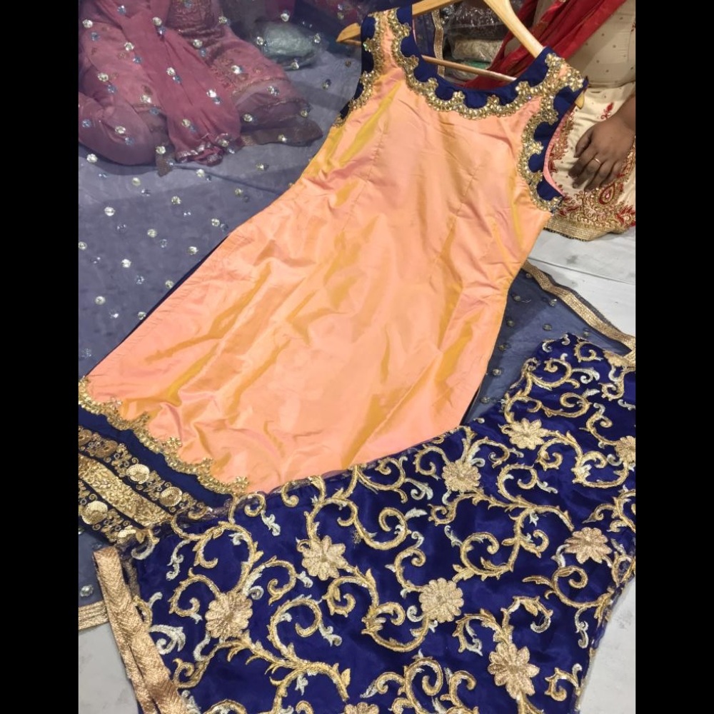 Indian Pakistani punjabi - peach/blue sharara